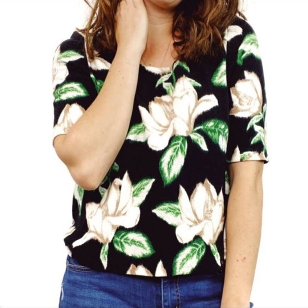 ANTHROPOLOGIE | POSTMARK Floral Kobus Magnolia Top Zipper Detail Women’s Size M